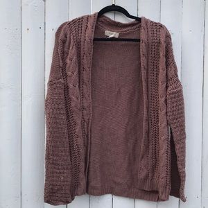 Rose/Mauve Cable Knit Cardigan Sweater